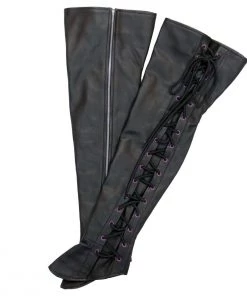 Hot Leathers LCU1004 Ladies Black Lambskin Leather Leggings With Purple Side Lace