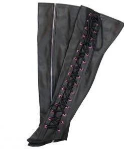 Motorycle Pants & Chaps Hot Leathers LCU1005 Ladies Black Lambskin Leather Leggings With Pink Side Lace