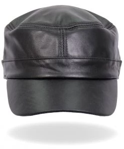 Riding Gear Hot Leathers LHA2007 Black Leather Cadet Cap