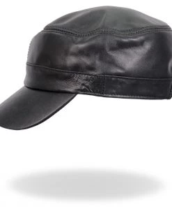 Riding Gear Hot Leathers LHA2007 Black Leather Cadet Cap
