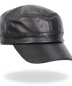 Riding Gear Hot Leathers LHA2007 Black Leather Cadet Cap