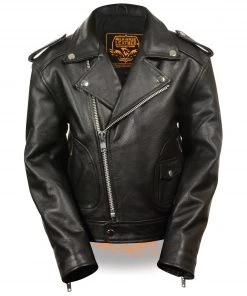 Milwaukee Leather LKK1920 Boy's Black Leather Biker Jacket With Patch Pocket Styling Leather Jackets