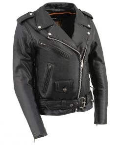 Milwaukee Leather LKL2700 Ladies Classic Black Leather Police Style Jacket With Side Laces Leather Motorcycle Jackets