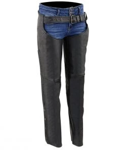 Motorycle Pants & Chaps Milwaukee Leather LKL6700 Women's Black Leather Classic Chaps With Hip Pocket