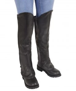 Motorycle Pants & Chaps Milwaukee Leather LKL6755 Women's Black Leather Knee High Half Chaps With Zipper Entry