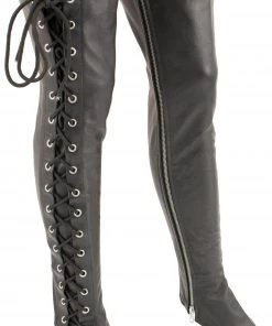 Milwaukee Leather LKL6760 Women's Black Thigh High Leather Side Lace Leggings Riding Gear