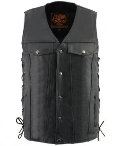 Milwaukee Leather LKM1360 Men's Black Leather Vest With Side Laces