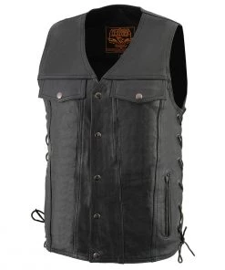 Milwaukee Leather LKM1360 Men's Black Leather Vest With Side Laces