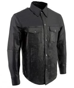 Milwaukee Leather LKM1600 Men's Black Lightweight Casual Style Leather Shirt Conceal Carry