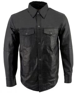 Milwaukee Leather LKM1600 Men's Black Lightweight Casual Style Leather Shirt Conceal Carry