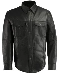 Milwaukee Leather LKM1601 Men's Black Lightweight Snap Front Leather Shirt