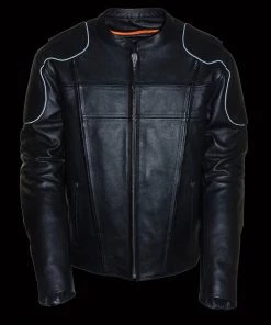 Milwaukee Leather LKM1705 Men's Black Side Stretch Vented Black Leather Scooter Jacket Leather Motorcycle Jackets