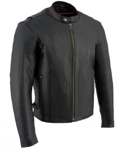 Leather Motorcycle Jackets Milwaukee Leather LKM1710 Men's Black Classic Zipper Front Scooter Motorcycle Jacket