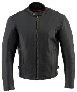 Leather Motorcycle Jackets Milwaukee Leather LKM1710 Men's Black Classic Zipper Front Scooter Motorcycle Jacket
