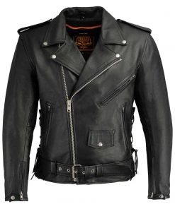 Leather Motorcycle Jackets Milwaukee Leather LKM1711TALL Men's Black Tall-Sizes Side Lace Police Style Leather Jacket