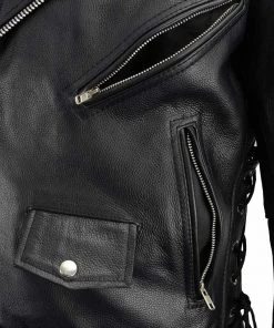 Leather Motorcycle Jackets Milwaukee Leather LKM1711TALL Men's Black Tall-Sizes Side Lace Police Style Leather Jacket