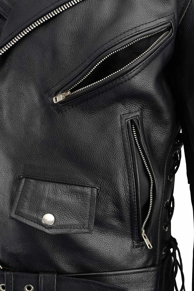 Leather Motorcycle Jackets Milwaukee Leather LKM1711TALL Men's Black Tall-Sizes Side Lace Police Style Leather Jacket