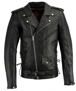 Leather Motorcycle Jackets Milwaukee Leather LKM1711TALL Men's Black Tall-Sizes Side Lace Police Style Leather Jacket