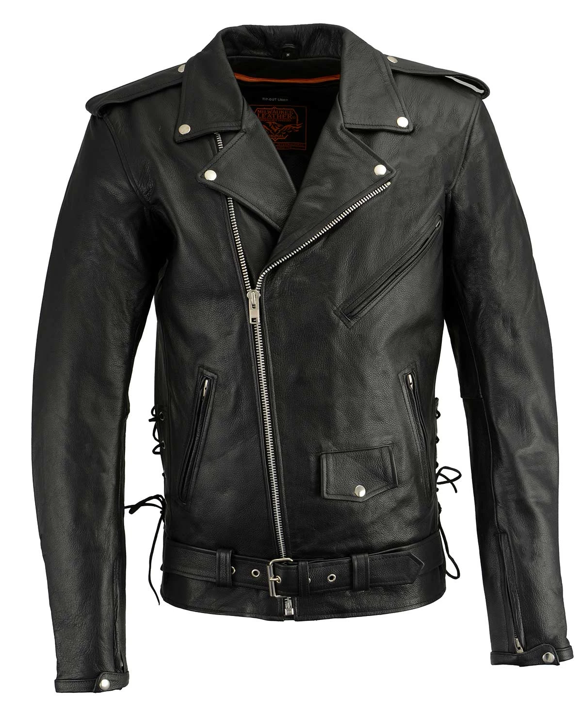 Leather Motorcycle Jackets Milwaukee Leather LKM1711 Men's Leather Black Classic Side Lace Police Style Jacket