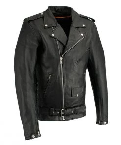 Leather Motorcycle Jackets Milwaukee Leather LKM1711TALL Men's Black Tall-Sizes Side Lace Police Style Leather Jacket