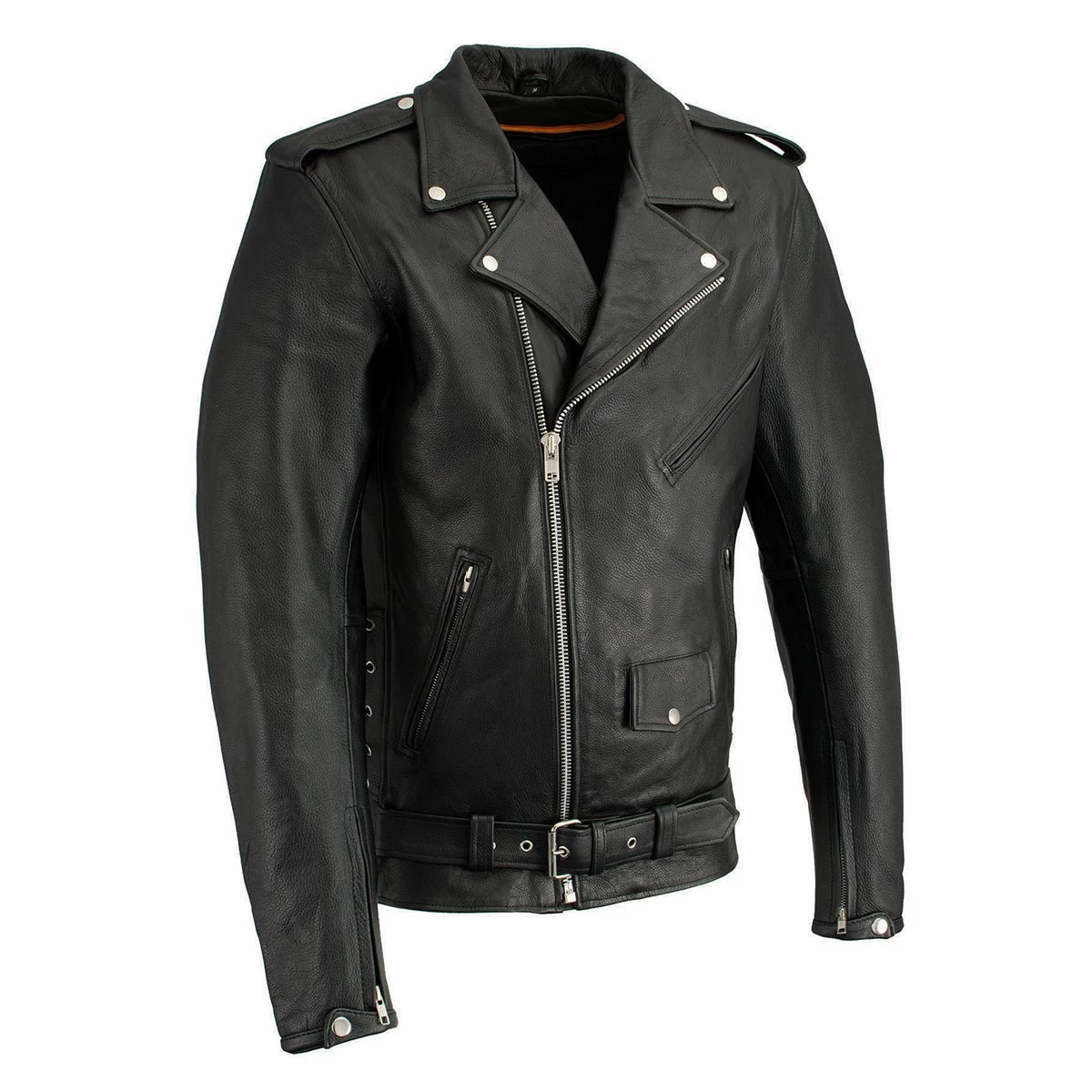 Leather Motorcycle Jackets Milwaukee Leather LKM1711TALL Men's Black Tall-Sizes Side Lace Police Style Leather Jacket