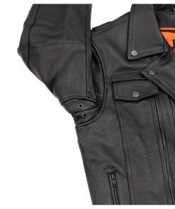 Milwaukee Leather LKM1720T Men's'Tall Sizes' Black Vented Leather Jacket With Utility Pockets