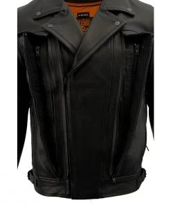 Milwaukee Leather LKM1720 Men's Black Vented Leather Jacket With Utility Pockets Leather Motorcycle Jackets