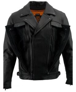 Milwaukee Leather LKM1720 Men's Black Vented Leather Jacket With Utility Pockets Leather Motorcycle Jackets