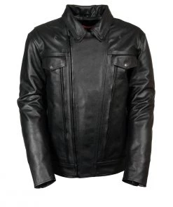 Milwaukee Leather LKM1720 Men's Black Vented Leather Jacket With Utility Pockets Leather Motorcycle Jackets