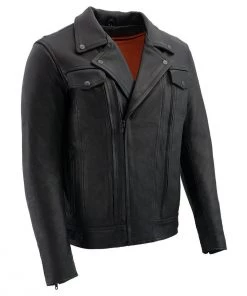 Milwaukee Leather LU1720 Men's'Outlet' Black Vented Leather Jacket With Utility Pockets