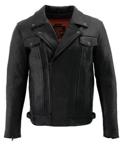 Milwaukee Leather LKM1720T Men's'Tall Sizes' Black Vented Leather Jacket With Utility Pockets