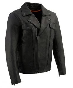 Leather Motorcycle Jackets Milwaukee Leather LKM1760 Men's Black Leather Jacket With Utility Pockets