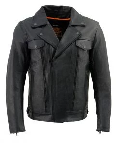Leather Motorcycle Jackets Milwaukee Leather LKM1760 Men's Black Leather Jacket With Utility Pockets