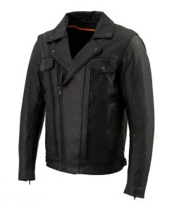 Leather Motorcycle Jackets Milwaukee Leather LKM1760 Men's Black Leather Jacket With Utility Pockets