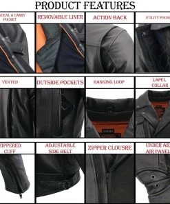 Leather Motorcycle Jackets Milwaukee Leather LKM1760 Men's Black Leather Jacket With Utility Pockets
