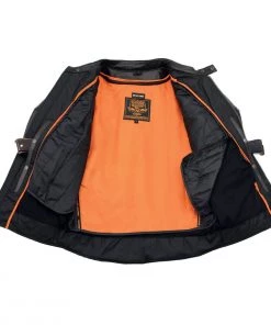 Leather Motorcycle Jackets Milwaukee Leather LKM1765 Men's Black Vented Scooter Leather Jacket With Side Laces