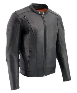 Leather Motorcycle Jackets Milwaukee Leather LKM1765 Men's Black Vented Scooter Leather Jacket With Side Laces
