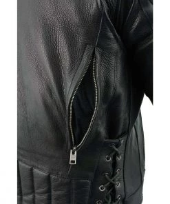 Leather Motorcycle Jackets Milwaukee Leather LKM1765 Men's Black Vented Scooter Leather Jacket With Side Laces