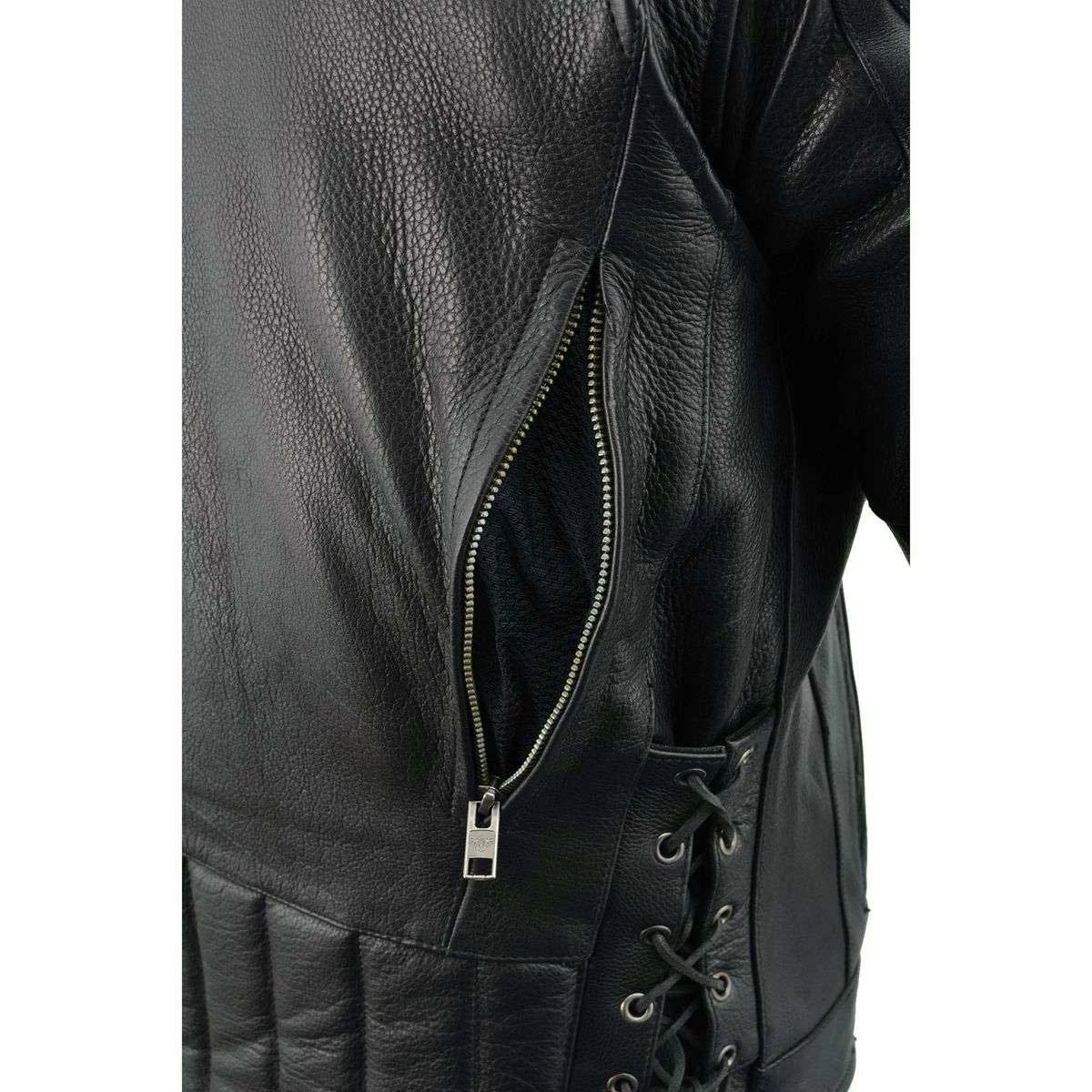 Leather Motorcycle Jackets Milwaukee Leather LKM1765 Men's Black Vented Scooter Leather Jacket With Side Laces