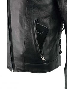 Leather Motorcycle Jackets Milwaukee Leather LKM1765 Men's Black Vented Scooter Leather Jacket With Side Laces