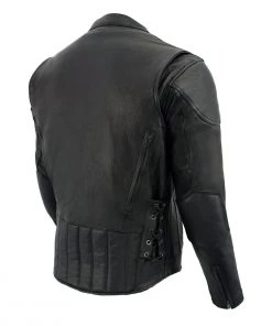 Leather Motorcycle Jackets Milwaukee Leather LKM1765 Men's Black Vented Scooter Leather Jacket With Side Laces