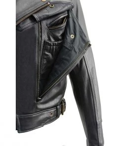 Leather Motorcycle Jackets Milwaukee Leather LKM1770 Men's Black Leather Jacket With Belt Utility Pocket