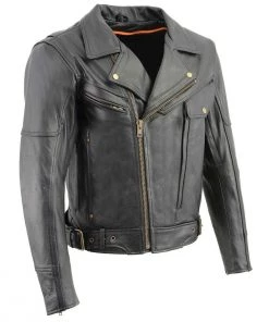 Leather Motorcycle Jackets Milwaukee Leather LKM1770 Men's Black Leather Jacket With Belt Utility Pocket