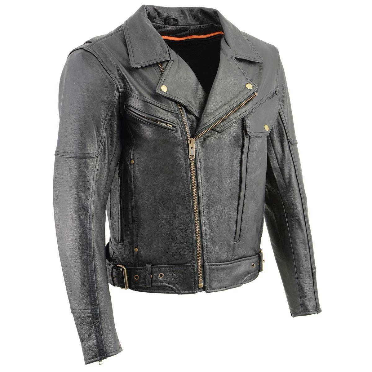 Leather Motorcycle Jackets Milwaukee Leather LKM1770 Men's Black Leather Jacket With Belt Utility Pocket