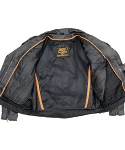 Leather Motorcycle Jackets Milwaukee Leather LKM1770 Men's Black Leather Jacket With Belt Utility Pocket