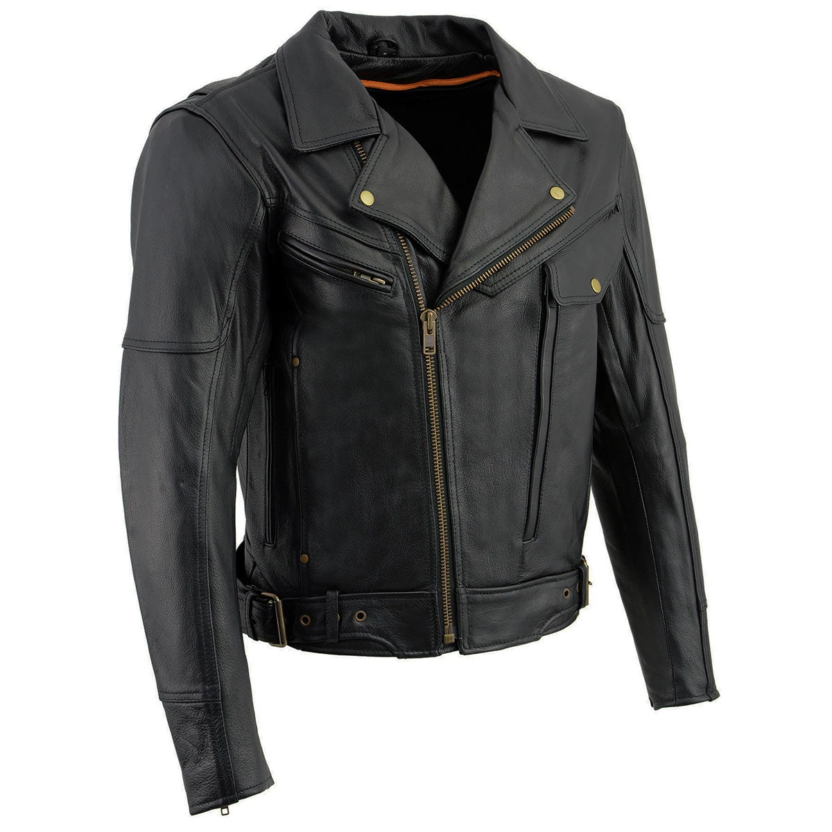 Leather Motorcycle Jackets Milwaukee Leather LKM1770 Men's Black Leather Jacket With Belt Utility Pocket