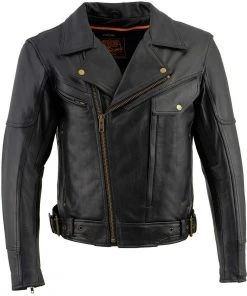 Leather Motorcycle Jackets Milwaukee Leather LKM1770 Men's Black Leather Jacket With Belt Utility Pocket