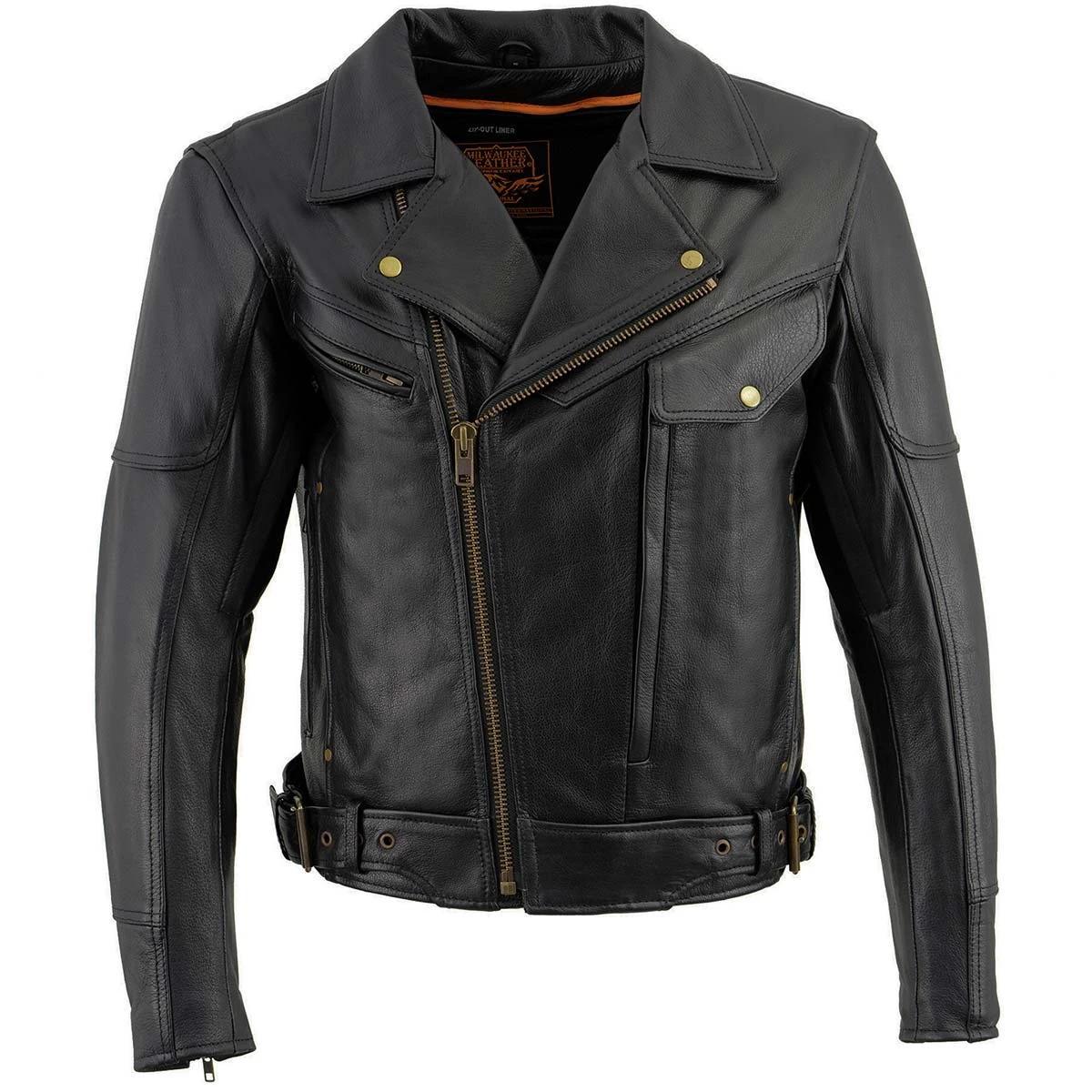 Leather Motorcycle Jackets Milwaukee Leather LKM1770 Men's Black Leather Jacket With Belt Utility Pocket