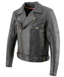 Leather Motorcycle Jackets Milwaukee Leather LKM1770 Men's Black Leather Jacket With Belt Utility Pocket