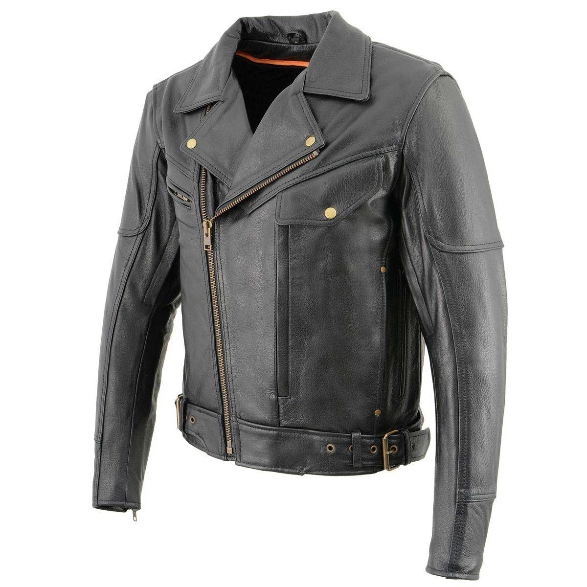 Leather Motorcycle Jackets Milwaukee Leather LKM1770 Men's Black Leather Jacket With Belt Utility Pocket